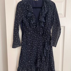 Navy Star Ruffle Wrap Dress - Women's